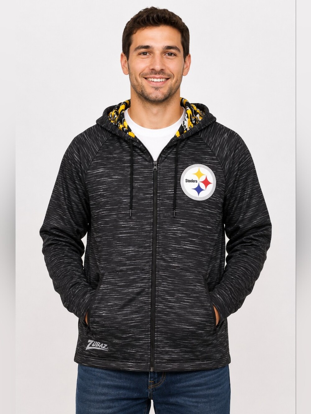 Pittsburgh Steelers Zubaz NFL Zip Hoodie Jacket Black Gray Size L